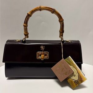 Pratesi Chic Black Satchel with Bamboo Handle